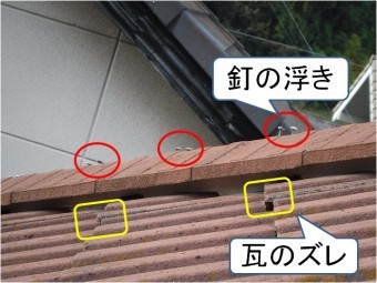 モニエル瓦隅棟釘の浮き