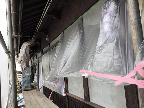 呉市外壁リフォーム塗装工事養生作業
